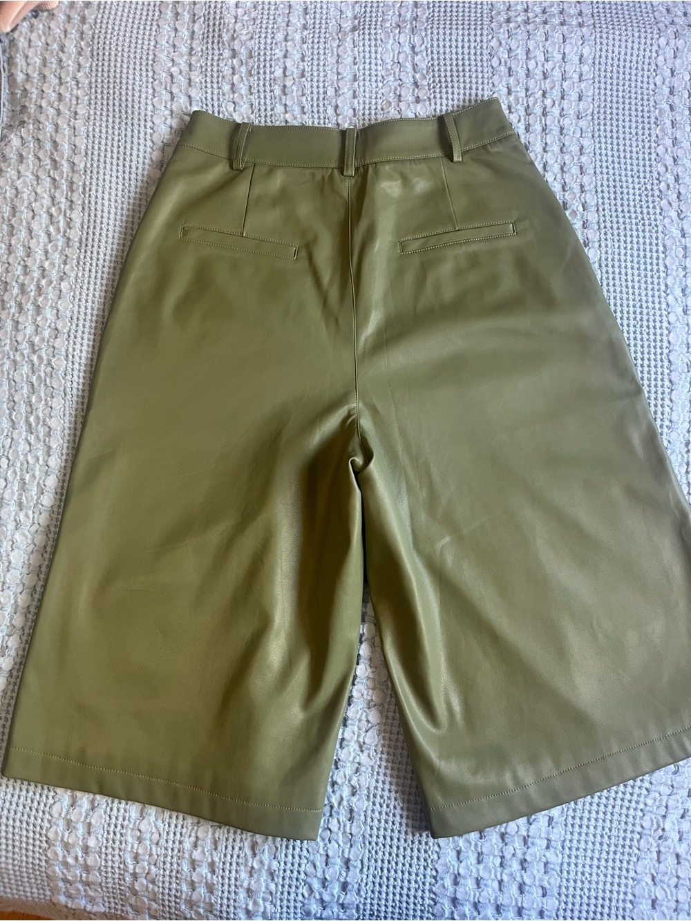 High-Waist Sage  Green Faux Leather Bermuda Shorts - Picture 2 of 8